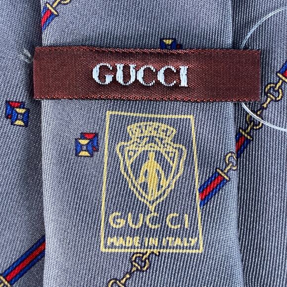 GUCCI Vintage Slate Grey Red Horsebit Diagonal Stripe Silk Tie - Picture 4 of 5